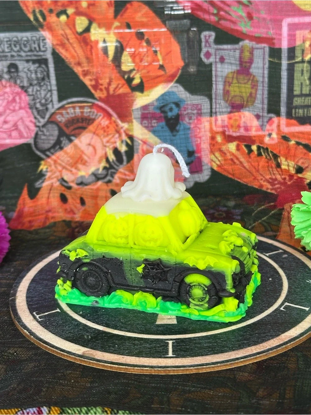 Neon Slime Boo Mobile Candle – Ghost & Pumpkin Halloween Car